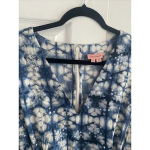 Not So Serious Tie Dye Tiered Mini Dress Womens Size 2X‎ Blue Boho Sequin Cotton thumbnail 2