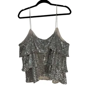 Express Silver Sequin Tiered Camisole V-Neck Spaghetti Strap Tank Top XL 02496 thumbnail 10