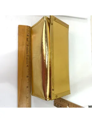 Tory Burch Gold Metallic Structured Clutch With Velvet Lining & Brass Details 2s thumbnail 6