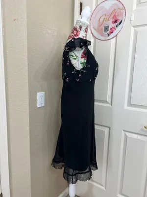 I.N. Studio Y2K Vintage Black Midi Dress with Pink Floral Embroidery thumbnail 2