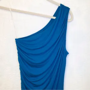 A New Day Teal Blue Asymmetrical Ruched Cocktail Bodycon Mini Dress Size Small thumbnail 3