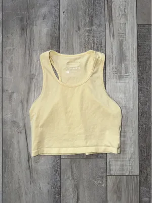 Alphalete LifeStyle Fit Cropped Yellow Cotton Racerback Tank Top size medium thumbnail 4