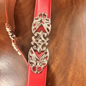 Harve' Benard‎ Red Leather Belt Silver Western Concho Buckle Large 39" Statement thumbnail 3