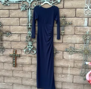 Ralph Lauren Evening Gown Dress Beaded Necklace Long Sleeve Maxi Purple Size 4 thumbnail 7