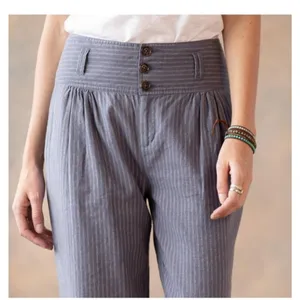 Sundance Womens Amelia linen Pant in Blue Stripe 12 $100 stripes fall casual thumbnail 3