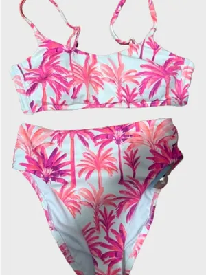 Shade & Shore Pink Palm Print Girls Two-Piece Swim Set thumbnail 2