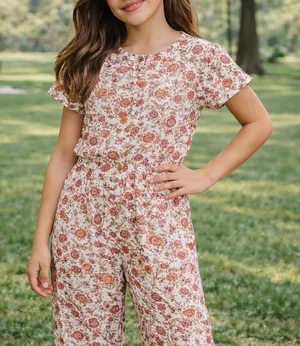 Old Navy Girls' Floral Jumpsuit - M (8) -‎ 61% Cotton, 33% Rayon, 6% Linen thumbnail 1