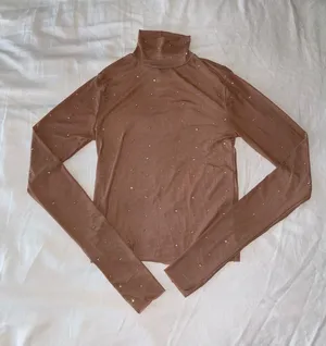 Wild Fable Beige Mesh Turtle Neck Top With Rhinestone Detail thumbnail 1