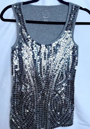Michael Kors Womens Size Medium Silver Sequined Jersy Stretch Tank Top thumbnail 1