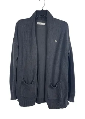 Abercrombie & Fitch Open Front Cardigan Sweater Logo Women’s Gray Shawl Collar S thumbnail 1