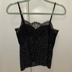 Lulu’s Maddox Eyelash Lace Cami in Black & White Polka Dot thumbnail 2