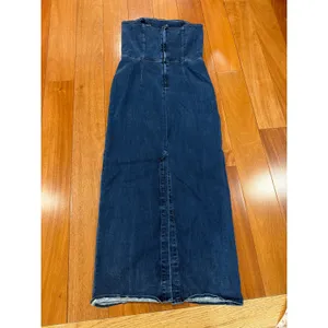 Reformation Eugenia Denim Midi Dress Women‎ Dark Blue Strapless 10 thumbnail 11