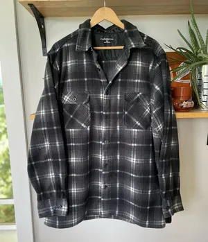 Croft & Barrow Black White Plaid Fleece Shacket Button Down Shirt Unisex Sz XL thumbnail 1