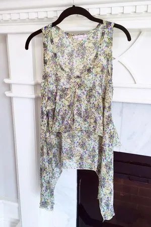 Neiman Marcus Romeo & Juliet Top Tunic Tank Floral Green Ruffle Medium thumbnail 1