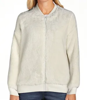 Time and Tru Womens Jacket Size S Winter White Fleece Bomber Midweight Zip Up thumbnail 1