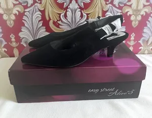 EASY STREET Black Lamy Fabric Slingback Bow Kitten Heels Size 8 NEW NIB thumbnail 1