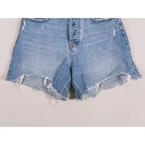 Abercrombie & Fitch Dad Short High Rise Size 25(0) Blue Raw Hem Distressed Denim thumbnail 6