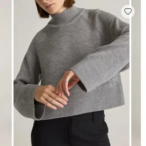 Quince Australian Merino Wool Cropped Mock Neck Sweater in Heather Grey Size L thumbnail 2
