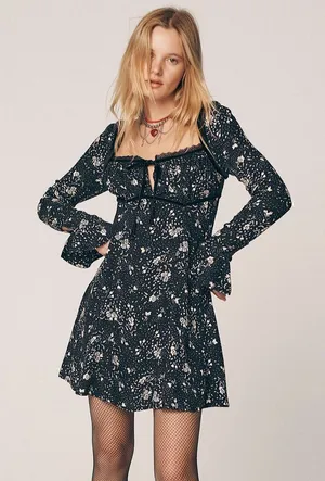 Free People Tess Mini Babydoll Dress Viscose CottageCore Country Village Sz M thumbnail 1