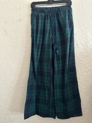Edikted Lounge Around Plaid Wide Leg Pants Navy Blue Green Small thumbnail 6