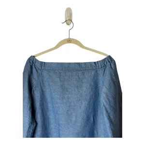 Free People Shirt Women XS Blue Off‎ The Shoulder Chambray Tie Cuff Top Boho thumbnail 5