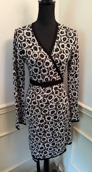 Diane von Furstenberg x Target Neutral Poppy Sweater Knit Wrap Dress Long Sleeve thumbnail 1