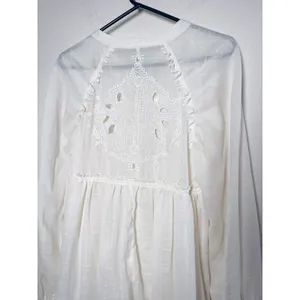 Free People Ivory Button Up High Low Tunic Embroidered Cutout Back M thumbnail 9