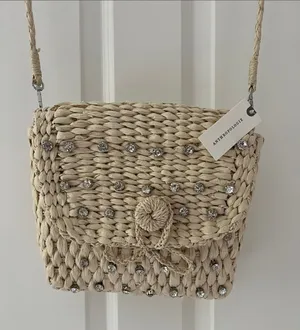 Anthropologie Beaded Woven Crossbody Bag in Natural Beige thumbnail 1