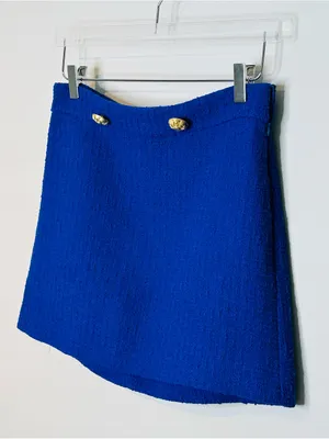Zara Sapphire Blue Tweed Mini Skirt with Gold Buttons thumbnail 7