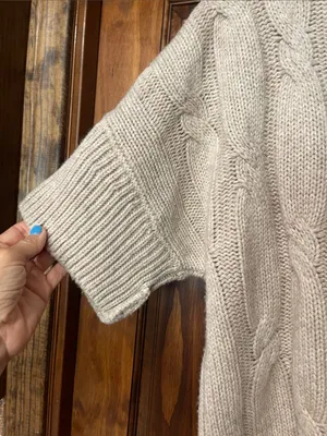 Beige Cable Knit Short-Sleeve Sweater M/L thumbnail 2