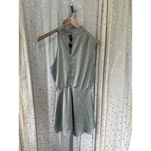 NWT Hello Molly On A Drive Sage High Neck Back Cut Out Satin Romper Playsuit L thumbnail 6