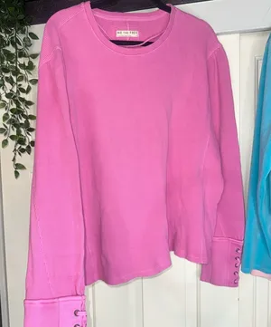 Free People We The Free Pink Waffle Knit Thermal Lace Up Sleeve Top L NWOT thumbnail 1