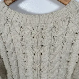 Cabi Womens Sweater‎ Small Cable Knit Corset Tie Back Style 3157 Ivory Cream thumbnail 16