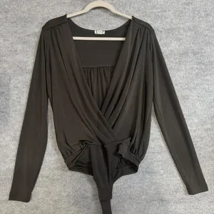 Intimately‎ Free People Size-L/G Bodysuit Olive Turnt Faux Wrap Long Sleeve thumbnail 1