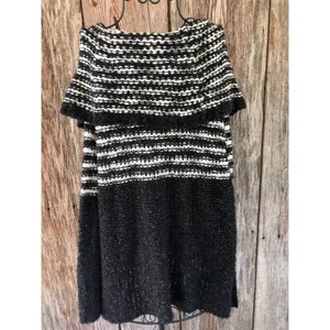 Free People Women Chunky Knit Sweater‎ Off the Shoulders Striped Black White S thumbnail 5