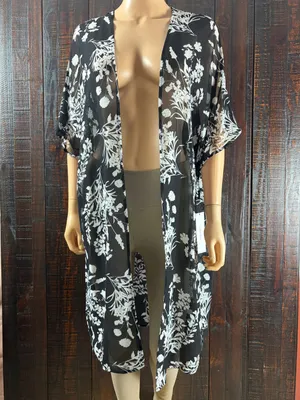 Calvin Klein Black White Floral Chiffon Cover-up Cardigan NWT 4 thumbnail 5