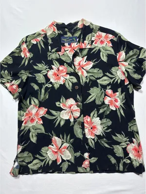 Island Traders Medium Black Floral Hawaiian Shirt – Paradise thumbnail 1
