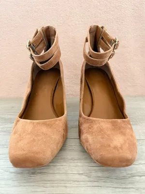H by Halston Regina Brown Suede 3.25" Block Heel Pump Buckle Ankle Strap Zip 10 thumbnail 2