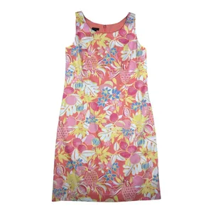 Talbots Womens Size 8 Fruit Floral Shift Dress Coral‎ Pink Yellow Sleeveless Zip thumbnail 2