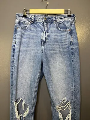 American Eagle Outfitters Mom Jeans Womens 8 Long Light Wash Distressed Denim thumbnail 1
