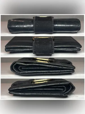 Ferragamo Vintage Vara Bow Wallet Croc Embossed Black Leather Compact Bifold thumbnail 12