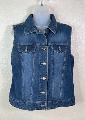 Westbound Womens Small Denim Vest Blue Button Front Stretch Pockets Classic thumbnail 1