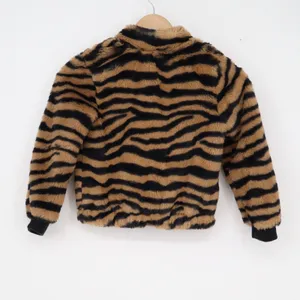 Art Class Girls Tiger Print Faux Fur Bomber Jacket Brown Black Zip Up S 6/6X thumbnail 4