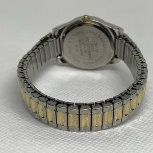 Women’s quartz analog watch gold silver tone 28mm stretch band 6.5” running thumbnail 5