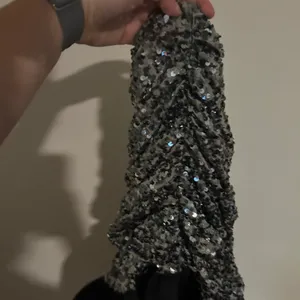 Lovers and Friends Silver Black Sequin Strapless Bubble Hem Mini Dress Small thumbnail 2