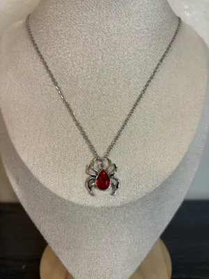 Handmade Silver/Red Spider Necklace thumbnail 1