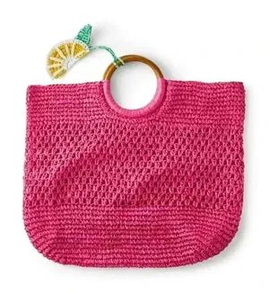 NWT Tabitha Brown x Target Lemon Wedge Tassel Woven Straw Tote Bag Pink thumbnail 1