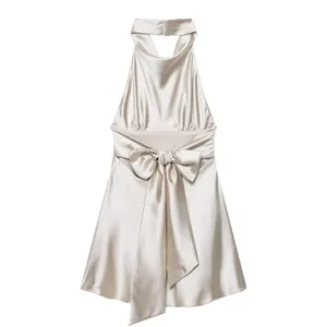 Zara Woman NWT SS25 Grey/ Beige Short Satin Halter Dress Size Medium 8482/331 thumbnail 13