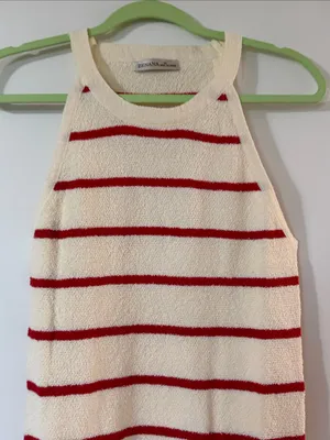 NWOT Zenana Outfitters Cream Sweater Tank with Red Stripes thumbnail 3