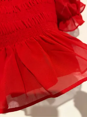 WAYF puff sleeve smocked crop‎ top red size medium thumbnail 5